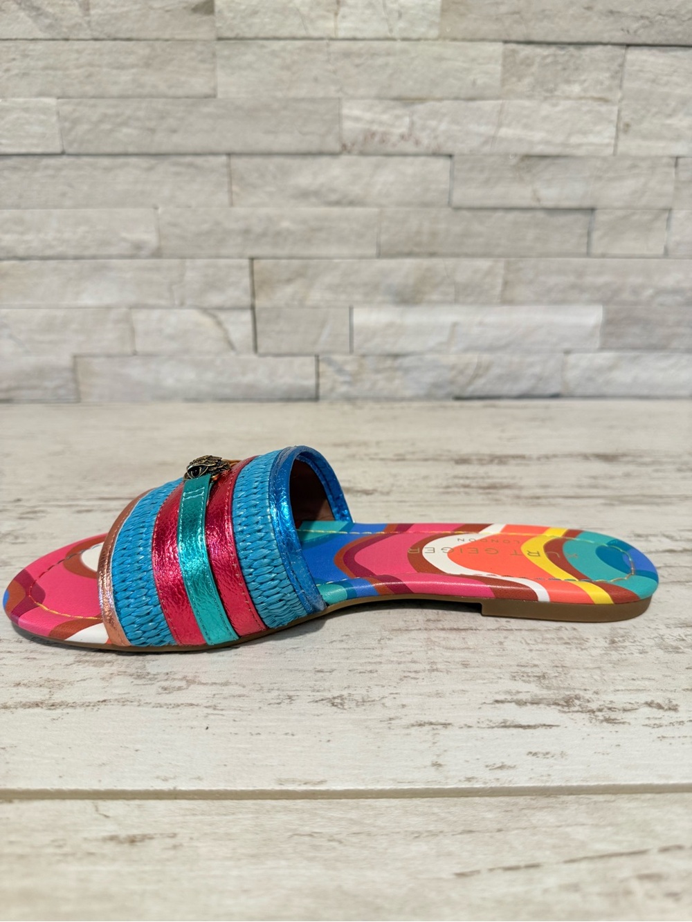 Kurt Geiger SOUTHBANK FLAT SLIDE RAFFIA SANDALS Multicolor New Size 38 - 7.5US - Picture 11 of 16